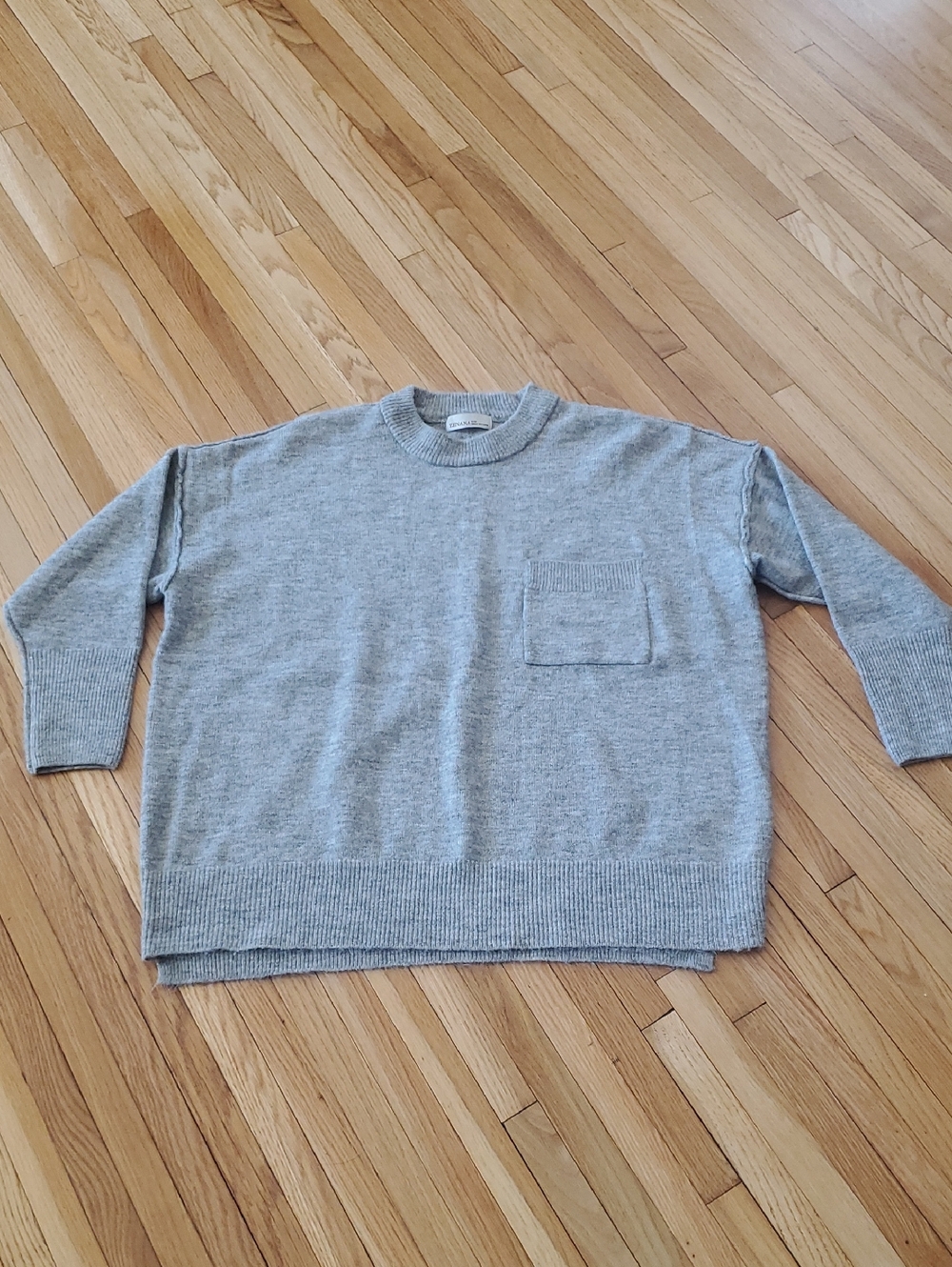 Zenana Outfitters Crewneck Pocket Sweater - Light Gray